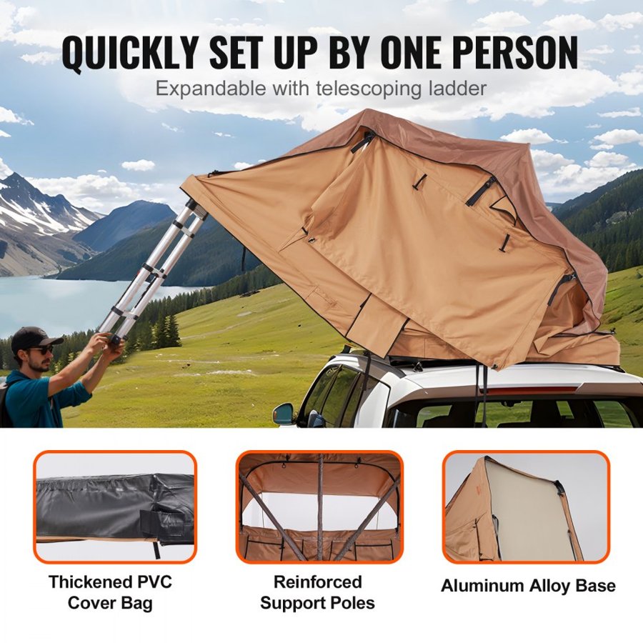 VEVOR Rooftop Tent Hard Shell – 2-3 Person, 7.5 FT, 330 LBS