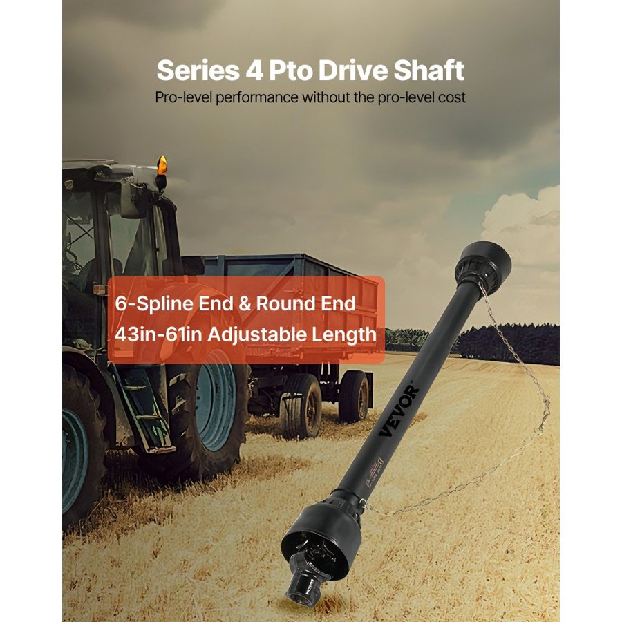 VEVOR PTO Shaft PTO Drive Shaft 1-3/8" x 6 Spline Ends Round End T4 43"-61"