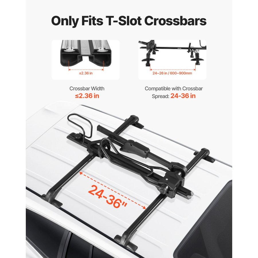 VEVOR Roof Bike Rack, 15 kg Capacity, Foldable Upright Roof Mount Bicycle Rack with Locking Systems & Adjustable Arm for T-Slot Crossbars, Upright Rooftop Bike Rack 1 Bike Carrier for Car SUV, Black