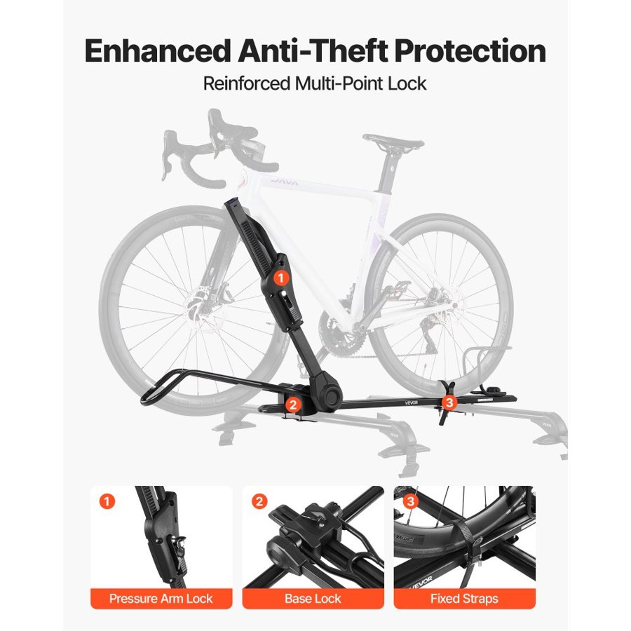 VEVOR Roof Bike Rack, 15 kg Capacity, Foldable Upright Roof Mount Bicycle Rack with Locking Systems & Adjustable Arm for T-Slot Crossbars, Upright Rooftop Bike Rack 1 Bike Carrier for Car SUV, Black