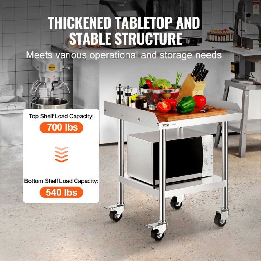 VEVOR Stainless Steel Work Table 61x61 cm Commercial Food Prep Table W/ 4 Casters