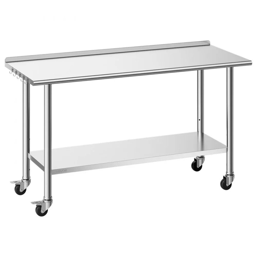 VEVOR Stainless Steel Work Table with Wheels – 61x152 cm