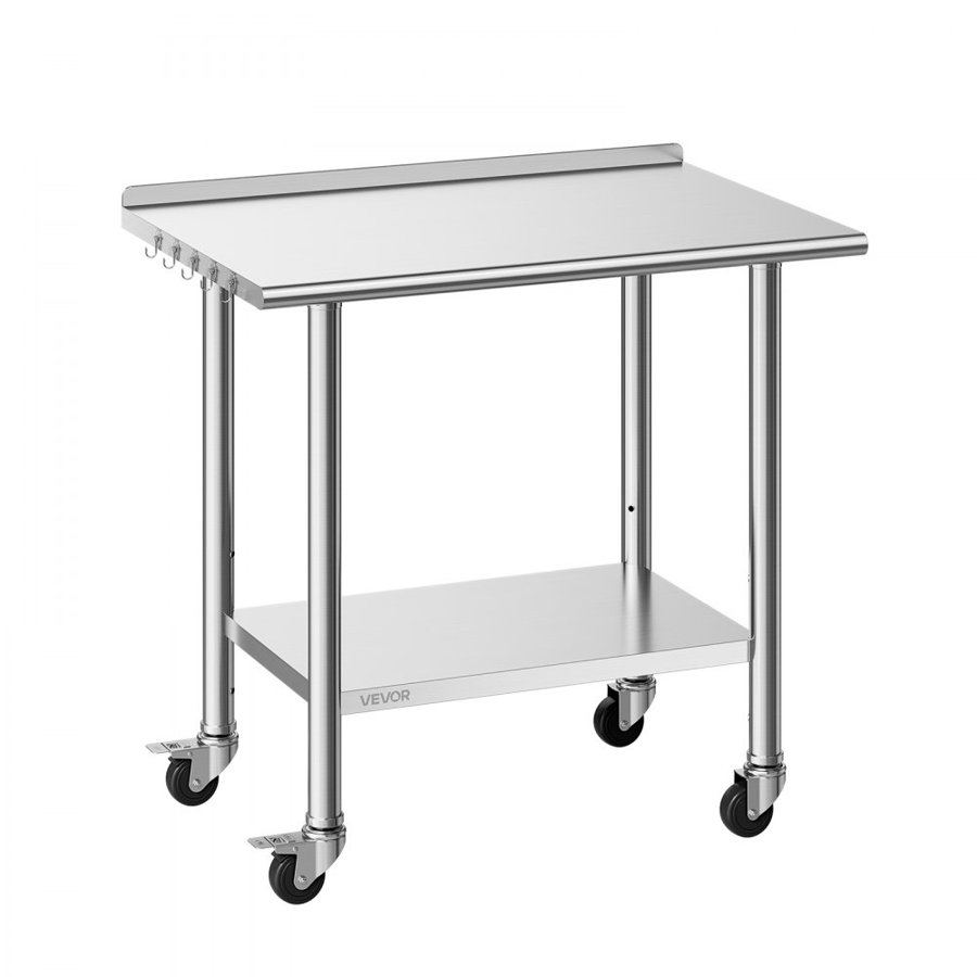 VEVOR Stainless Steel Food Prep Table – 61x91 cm, Wheels