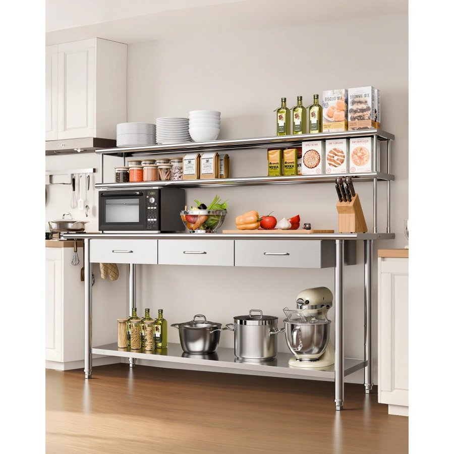 VEVOR Commercial Kitchen Workstation – 72×24 in, 4-Tier