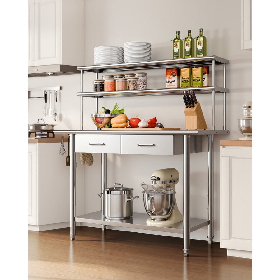 VEVOR Stainless Steel Prep Table with Drawers – 61x122cm