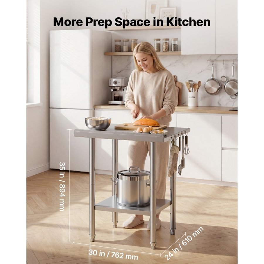 VEVOR Stainless Kitchen Prep Table – 61×76 cm, 480 lbs
