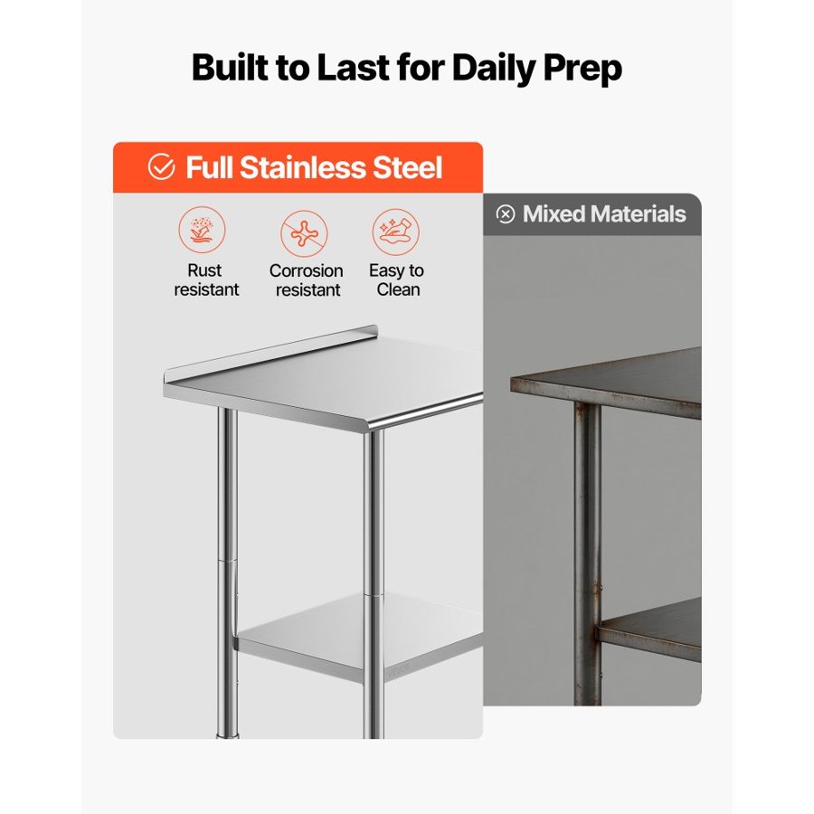 VEVOR Stainless Kitchen Prep Table – 61×76 cm, 480 lbs