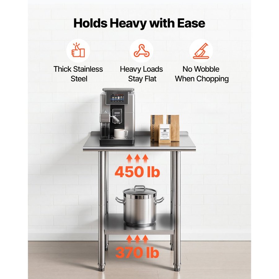 VEVOR Stainless Kitchen Prep Table – 61×76 cm, 480 lbs