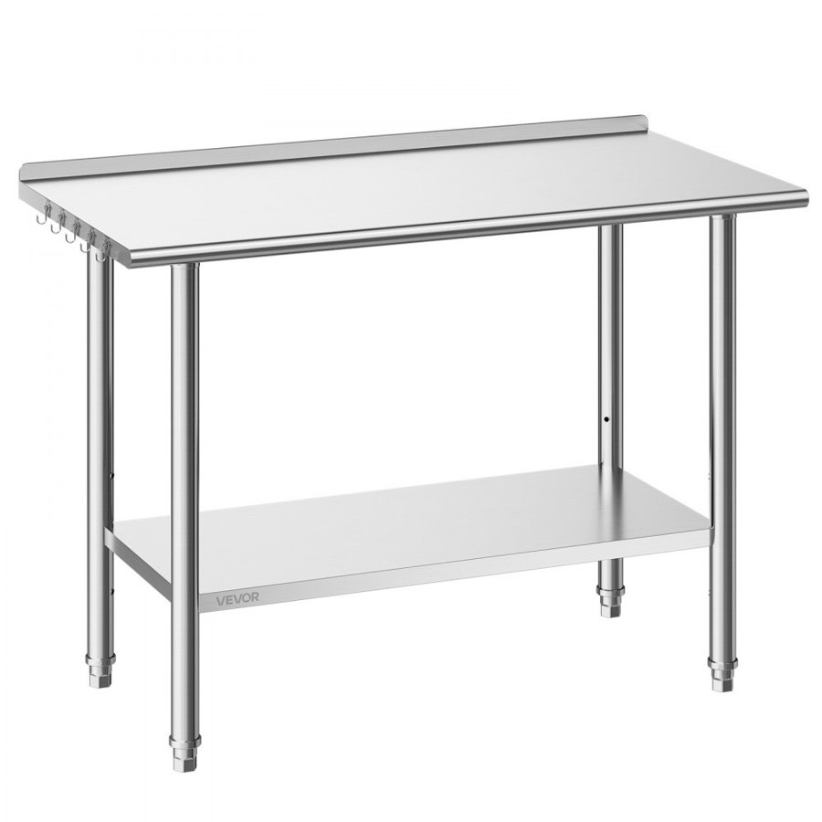 VEVOR Stainless Steel Kitchen Work Table – 48x24 in, 2-Tier