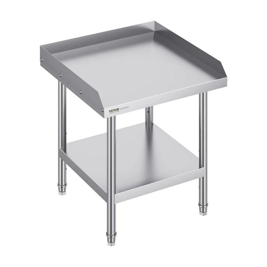 VEVOR Stainless Steel Work Table, 24 x 24 x 26 Inch Commercial Food Prep Worktable, 3-Sided Backsplash Heavy Duty Prep Worktable, Metal Work Table with Adjustable Height for Restaurant Home Hotel