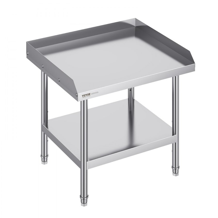 VEVOR Stainless Steel Work Table, 24 x 28 x 26 Inch Commercial Food Prep Worktable, 3-Sided Backsplash Heavy Duty Prep Worktable, Metal Work Table with Adjustable Height for Restaurant Home Hotel
