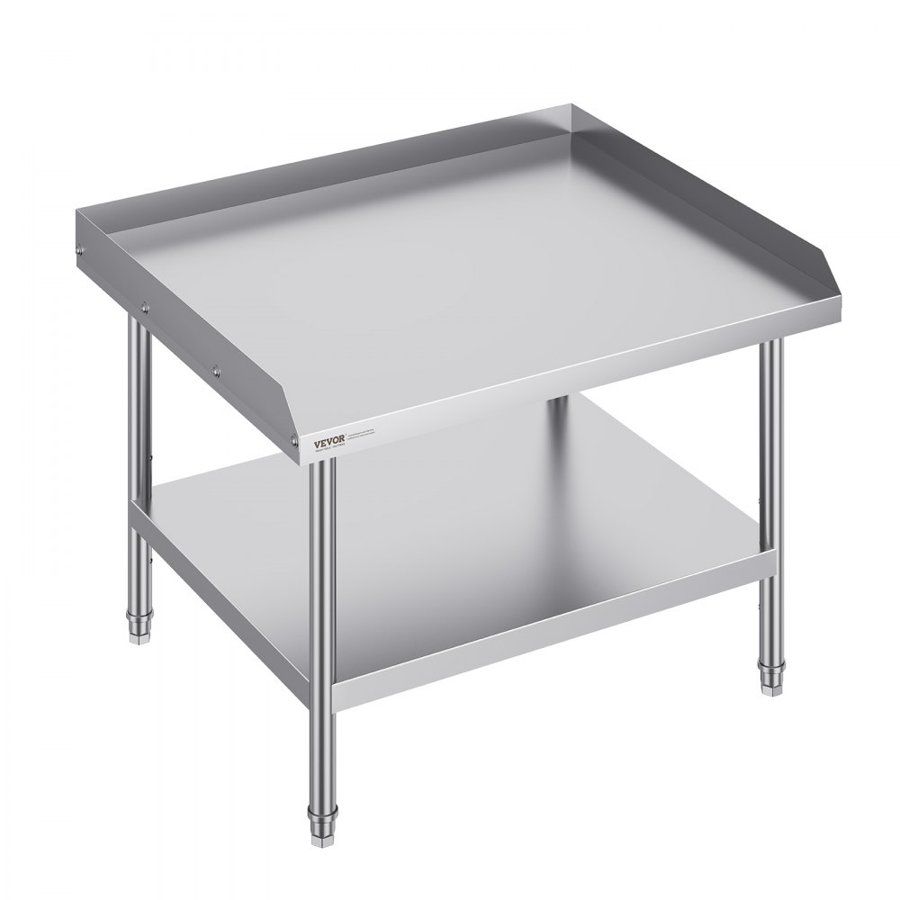 VEVOR Stainless Steel Work Table, 30 x 36 x 26 Inch Commercial Food Prep Worktable, 3-Sided Backsplash Heavy Duty Prep Worktable, Metal Work Table with Adjustable Height for Restaurant Home Hotel