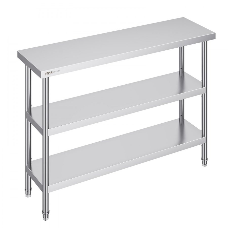 VEVOR Stainless Steel Food Prep Table Commercial Kitchen Work Table 35.6x121.9 cm
