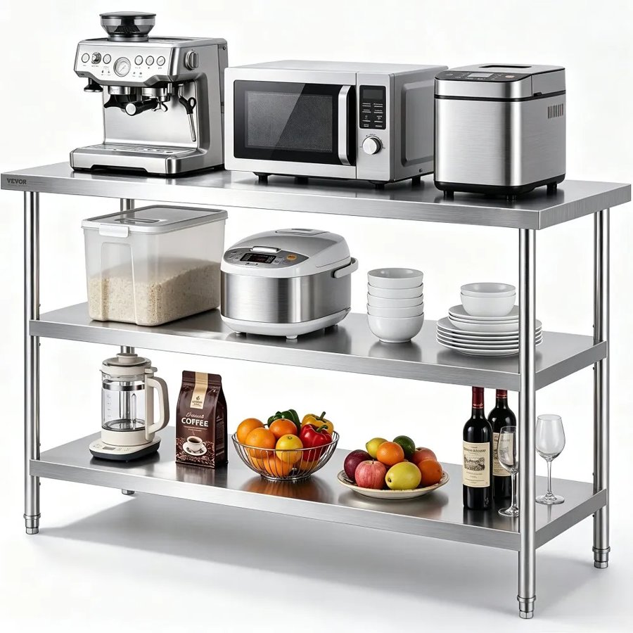 VEVOR Stainless Steel Food Prep Table Commercial Kitchen Work Table 45.7x121.9 cm