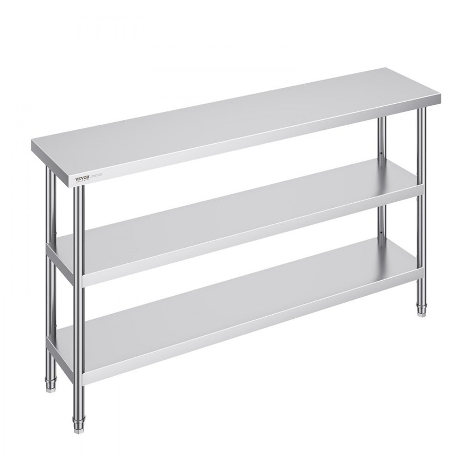 VEVOR Stainless Steel Food Prep Table Commercial Kitchen Work Table 35.6x152.4 cm