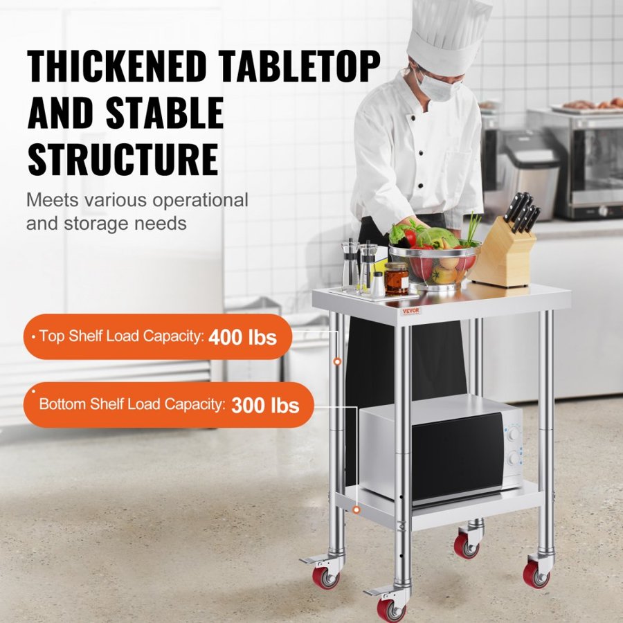 VEVOR Utility Table with Wheels for Kitchen Prep Work