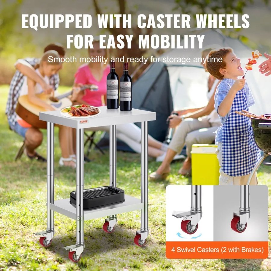 VEVOR Utility Table with Wheels for Kitchen Prep Work