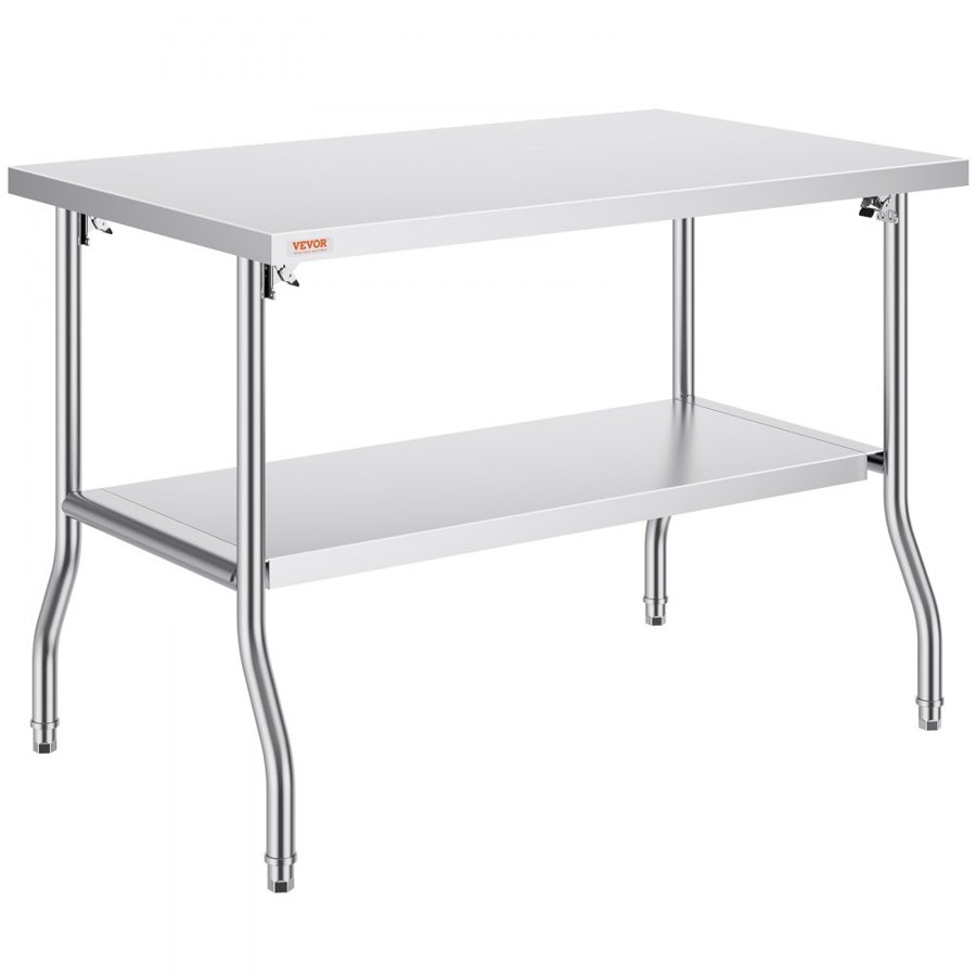 VEVOR Folding Commercial Prep Table, 48 x 30 Inch Commercial Worktable Workstation with Undershelf, Heavy-duty Stainless Steel Folding Table, for Home Kitchen Restaurant Garage