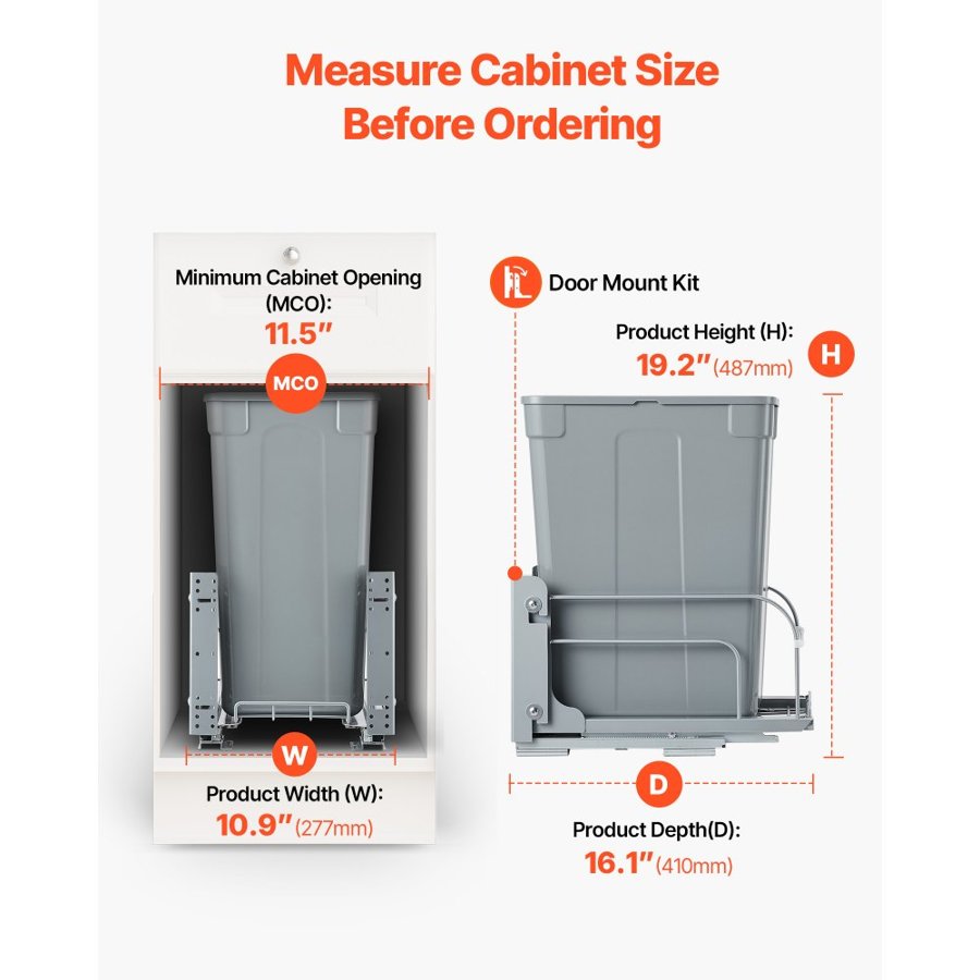 VEVOR 35 Quart Garbage Can – 66 lbs Capacity, Pull Out