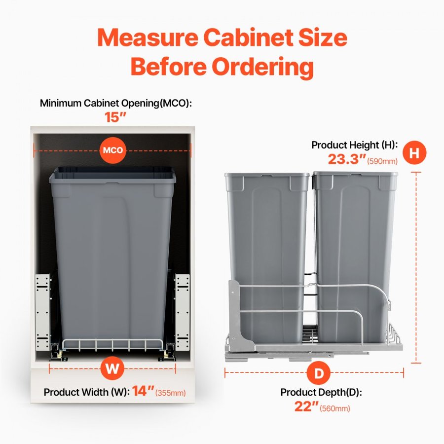 VEVOR 50 QT Trash Can – 22x14x23.3 Inches, 66 Lb Capacity