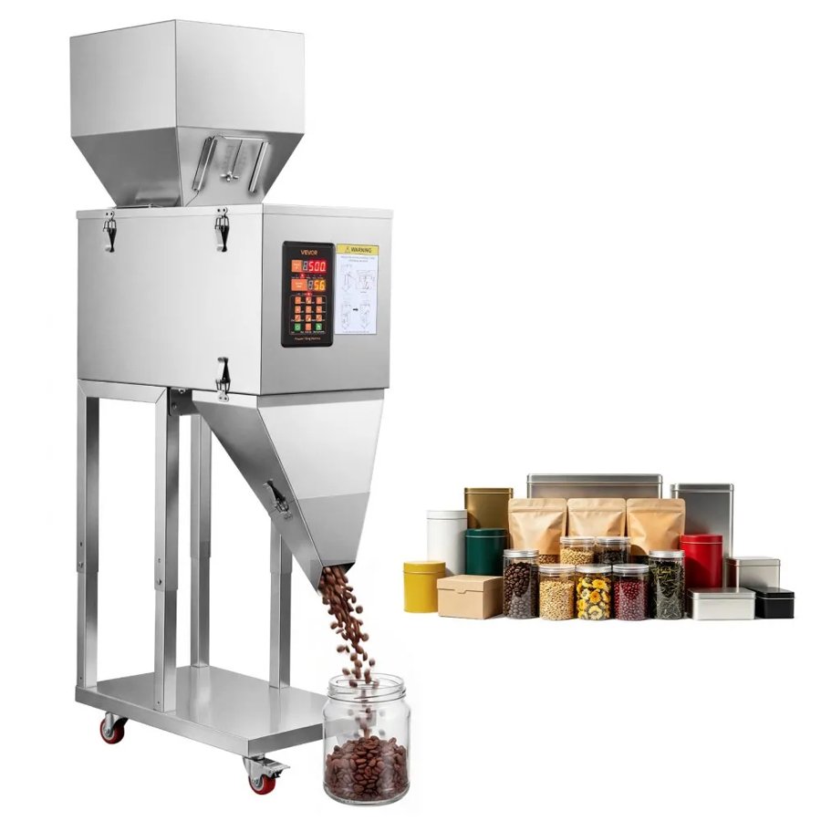 VEVOR Powder Filling Machine, 20-3000g Automatic Particle Dispenser, Premium Stainless Steel, Intelligent Weighing Dispensing Filler w/ Foot Pedal, for Coffee Beans, Grains, Tea, Spices, Silver