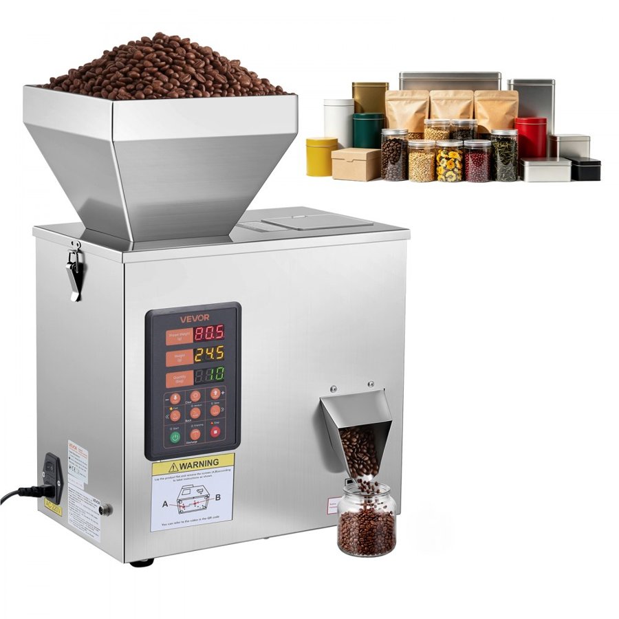 VEVOR Powder Filling Machine, 1-99.9g Automatic Particle Dispenser, High Accuracy, Premium Stainless Steel, Intelligent Weighing Dispensing Filler for Coffee Beans, Grains, Tea, Spices, Silver
