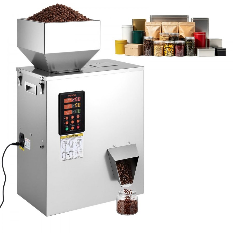 VEVOR Powder Filling Machine, 10-500g Automatic Particle Dispenser, High Accuracy, Premium Stainless Steel, Intelligent Weighing Dispensing Filler for Coffee Beans, Grains, Tea, Spices, Silver