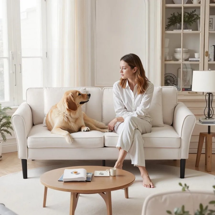 VEVOR Loveseat Sofa, 176 cm Small Sofa Couch for Living Room, Velvet Fabric 2-Seats Couch with Sinuous Spring, Soft Cushions and Sturdy Frame, Comfy Loveseat for Bedroom, Office or Apartment, White