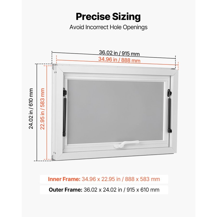 VEVOR Concession Window 915x610mm Aluminum Alloy Frame Service Window, for Food Truck, Up to 85 Degrees Stand Serving Windows w/ Awning Door and Drag Hook, Rainwater Resistant for Concession Trailer
