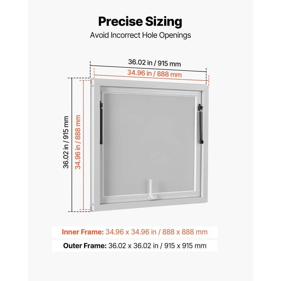 VEVOR Concession Window 915x915mm Aluminum Alloy Frame Service Window, for Food Truck, Up to 85 Degrees Stand Serving w/ Awning Door and Drag Hook, Rainwater Resistant for Concession Trailer