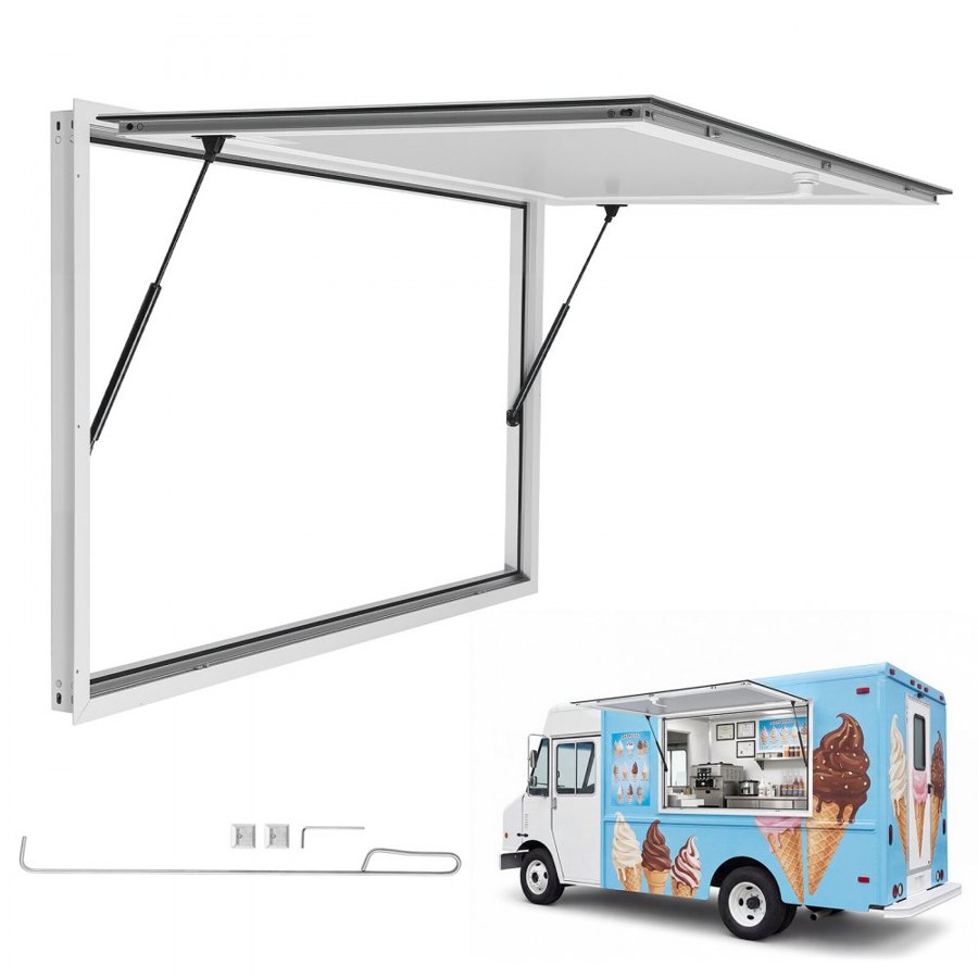 VEVOR Concession Window 1220x915mm Aluminum Alloy Frame Service Window, for Food Truck, Up to 85 Degrees Stand Serving Windows w/ Awning Door and Drag Hook, Rainwater Resistant for Concession Trailer