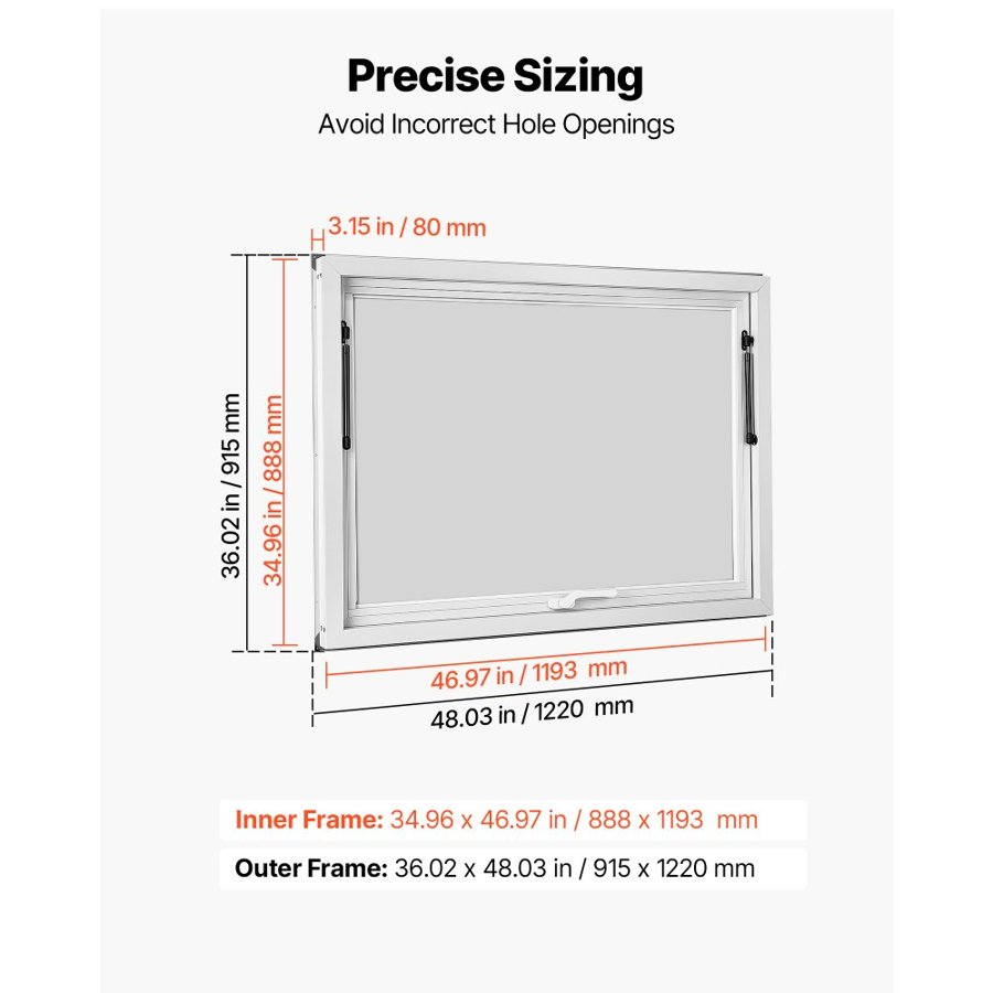 VEVOR Concession Window 1220x915mm Aluminum Alloy Frame Service Window, for Food Truck, Up to 85 Degrees Stand Serving Windows w/ Awning Door and Drag Hook, Rainwater Resistant for Concession Trailer