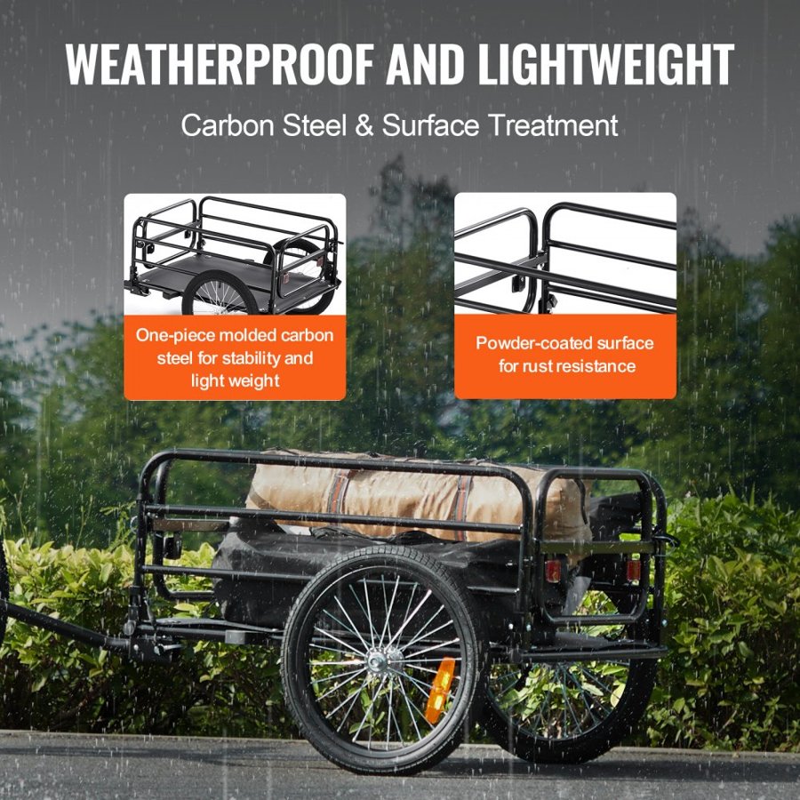VEVOR Bike Cargo Trailer, 72.5 kg Load Capacity, Heavy-Duty Bicycle Wagon Cart, Foldable Compact Storage & Quick Release with Universal Hitch, 40.6 cm Wheels, Safe Reflectors, Fits 558.8-711.2 mm Bike Wheels