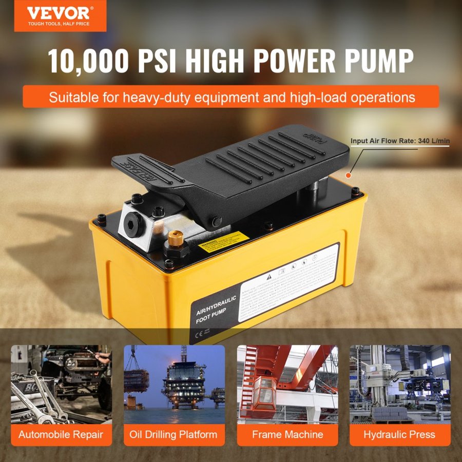 VEVOR Air Powered Hydraulic Pump with 10,000 PSI Foot Type