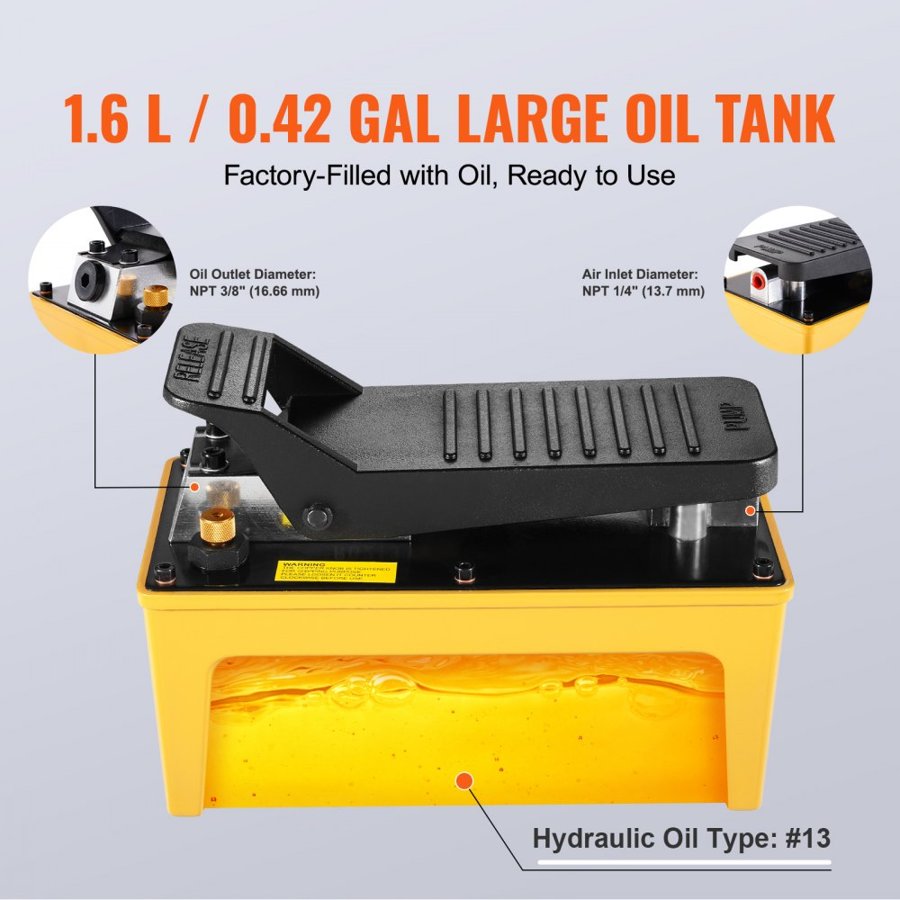 VEVOR Air Powered Hydraulic Pump with 10,000 PSI Foot Type
