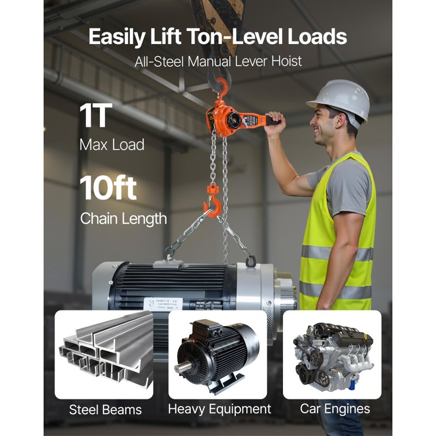VEVOR Lever Manual Chain Hoist – 1T, 2200 LBS, 10 FT Lift