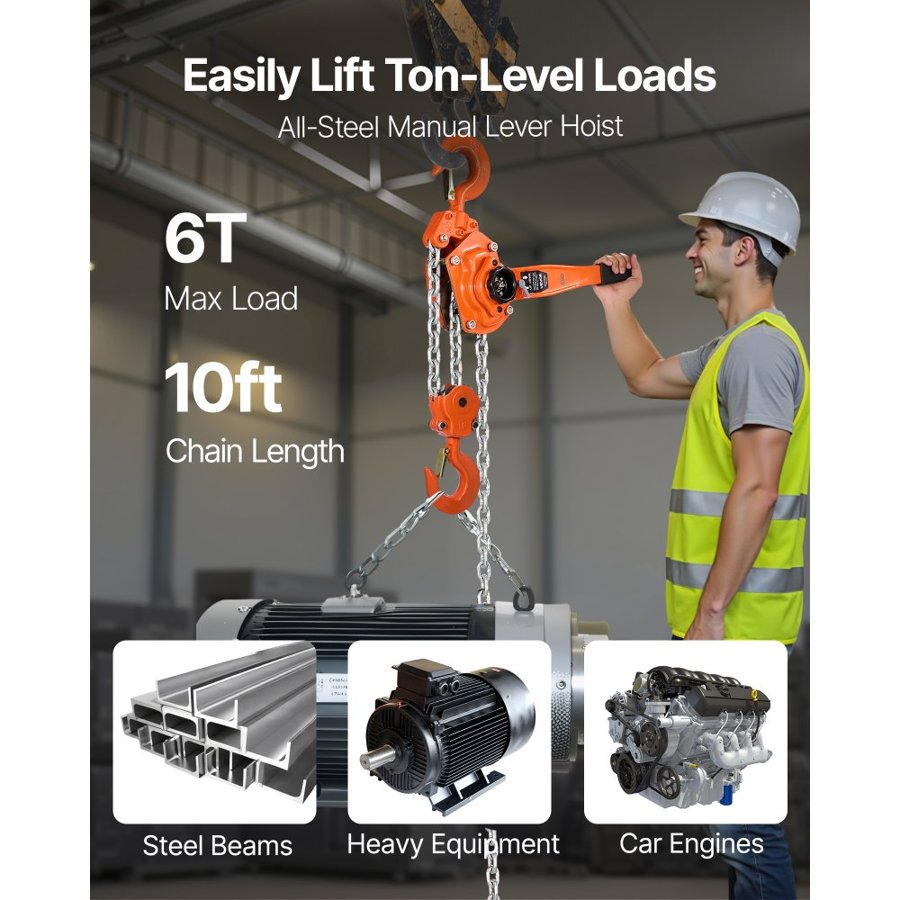 VEVOR Chain Come Along – 6T, 13200LBS, 10FT, 18.1" Handle