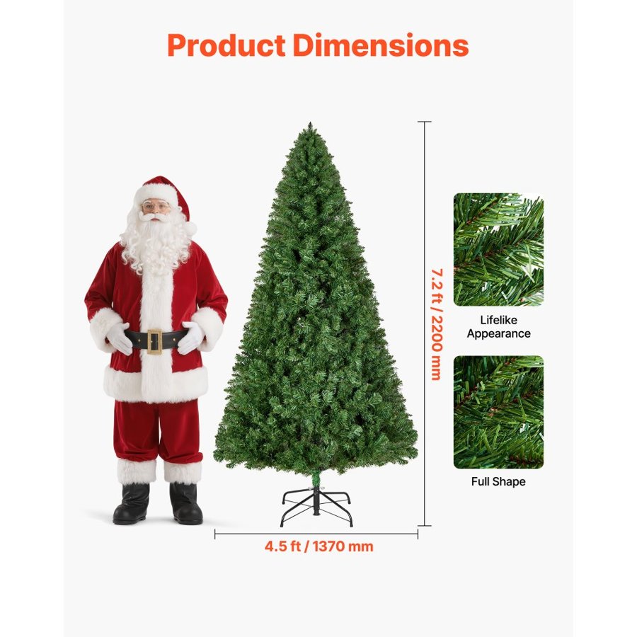 VEVOR Artificial Xmas Tree – 7.2 ft, 1346 Tips, Metal Base