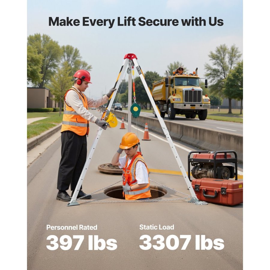 VEVOR Tripod for Lifting – 65 ft cable, 1200 lb Load