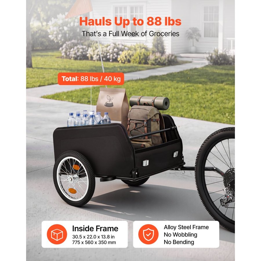 VEVOR izturīga velosipēda kravas piekabe 40 kg, 406 mm riteņi