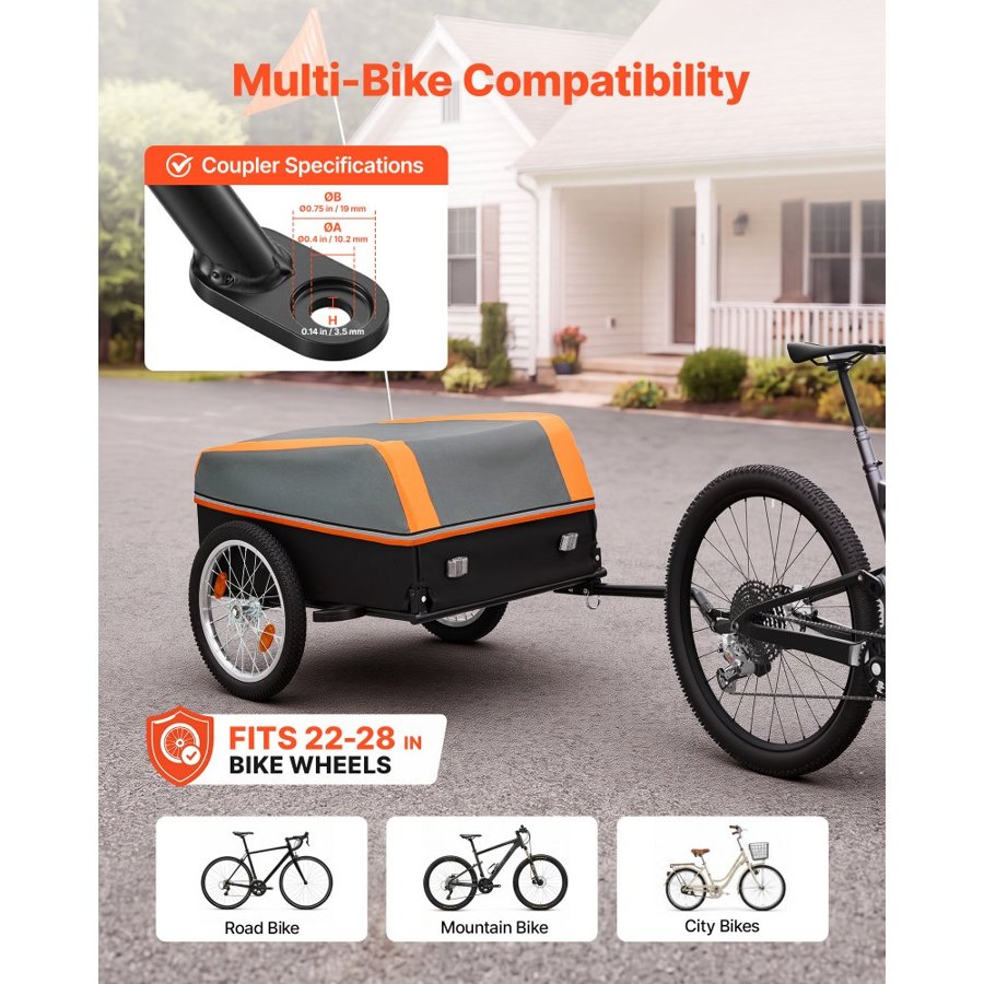 VEVOR izturīga velosipēda kravas piekabe 40 kg, 406 mm riteņi