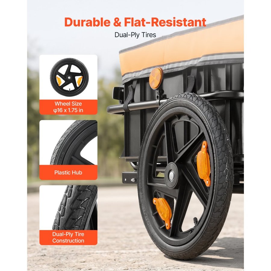 VEVOR Bike Cargo Trailer 45 kg 2-in-1 Pushcart Heavy-Duty Bicycle Wagon, with Waterproof Cover, 178 mm & 406 mm Wheels, Reflector, Carbon Steel Frame, Fits 559-711 mm Bike Wheels, for Carrying Cargo