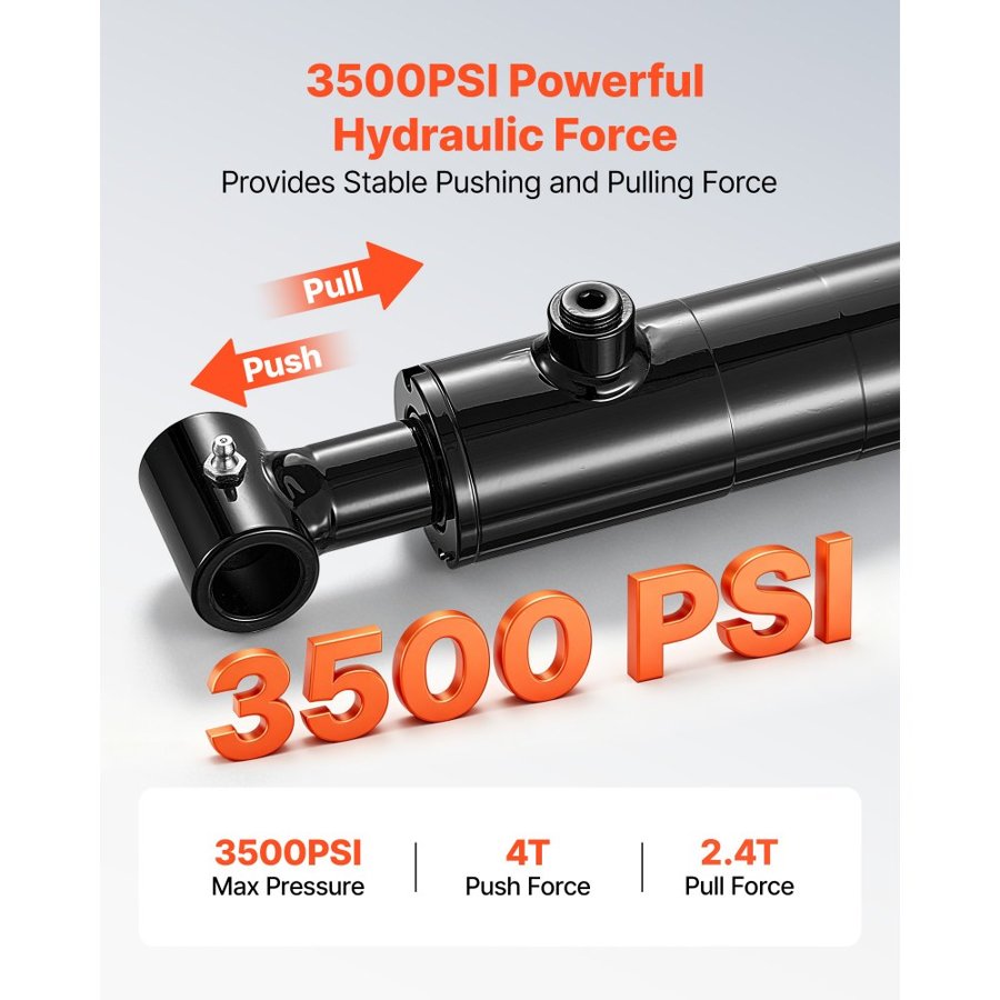 VEVOR Double Acting Hydraulic Cylinder, 50.8mm Bore x 406mm Stroke, Max 3500PSI Hydraulic Cylinder, Heavy-Duty Welded Cross Tube Cylinders with 25.4mm Pin Hole & SAE #6 Port for Agricultural Machinery