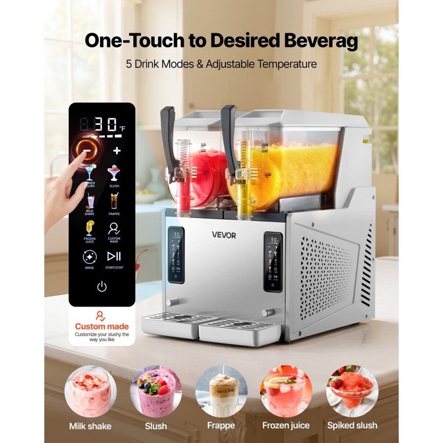 VEVOR 2 Tank Slush Machine – 3L x 2, 5 Preset Programs