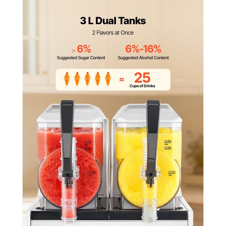 VEVOR 2 Tank Slush Machine – 3L x 2, 5 Preset Programs