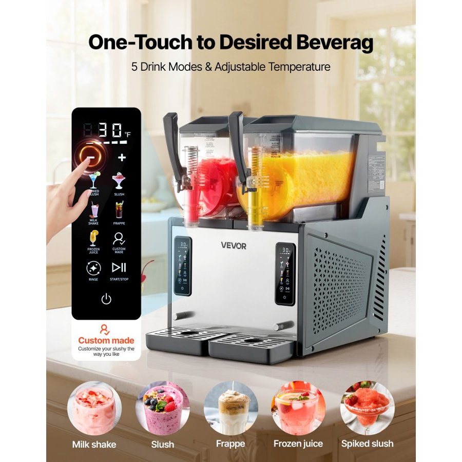 VEVOR 2 Flavor Slush Machine – 4L x 2, 5 Preset Modes