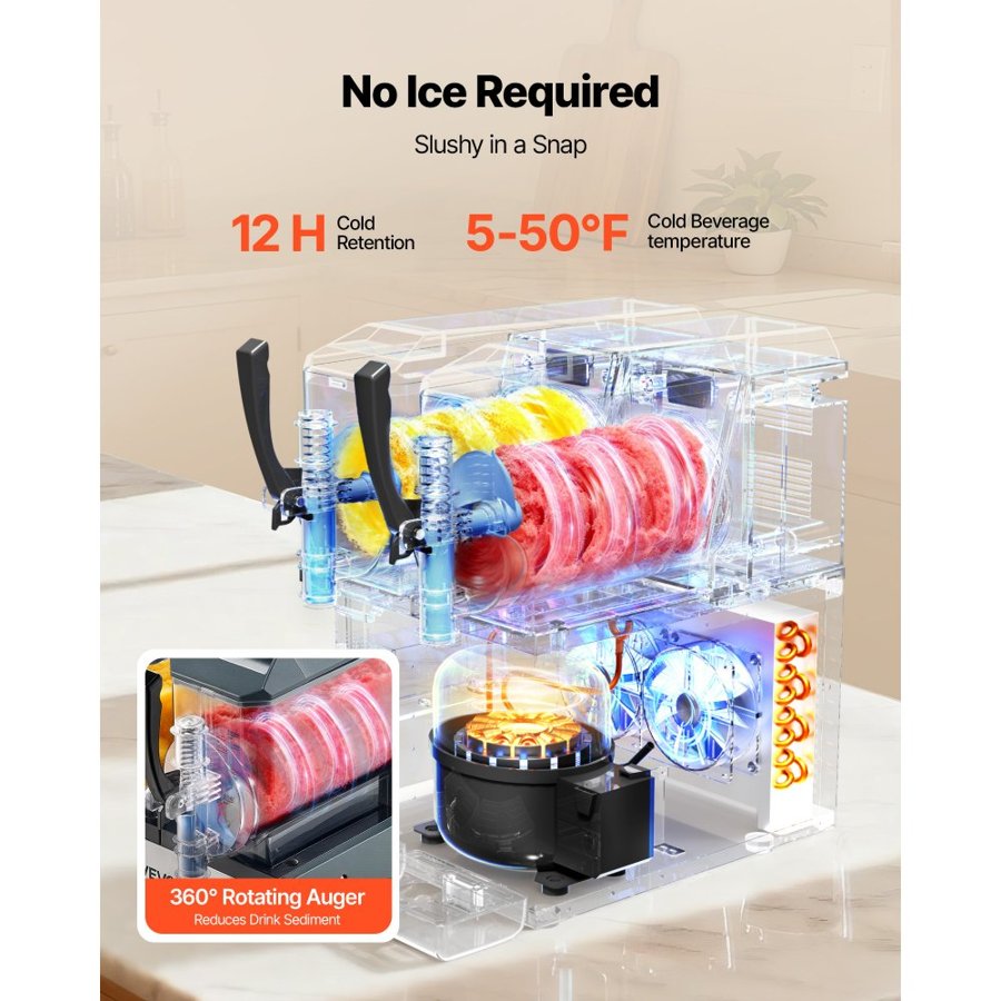 VEVOR 2 Flavor Slush Machine – 4L x 2, 5 Preset Modes