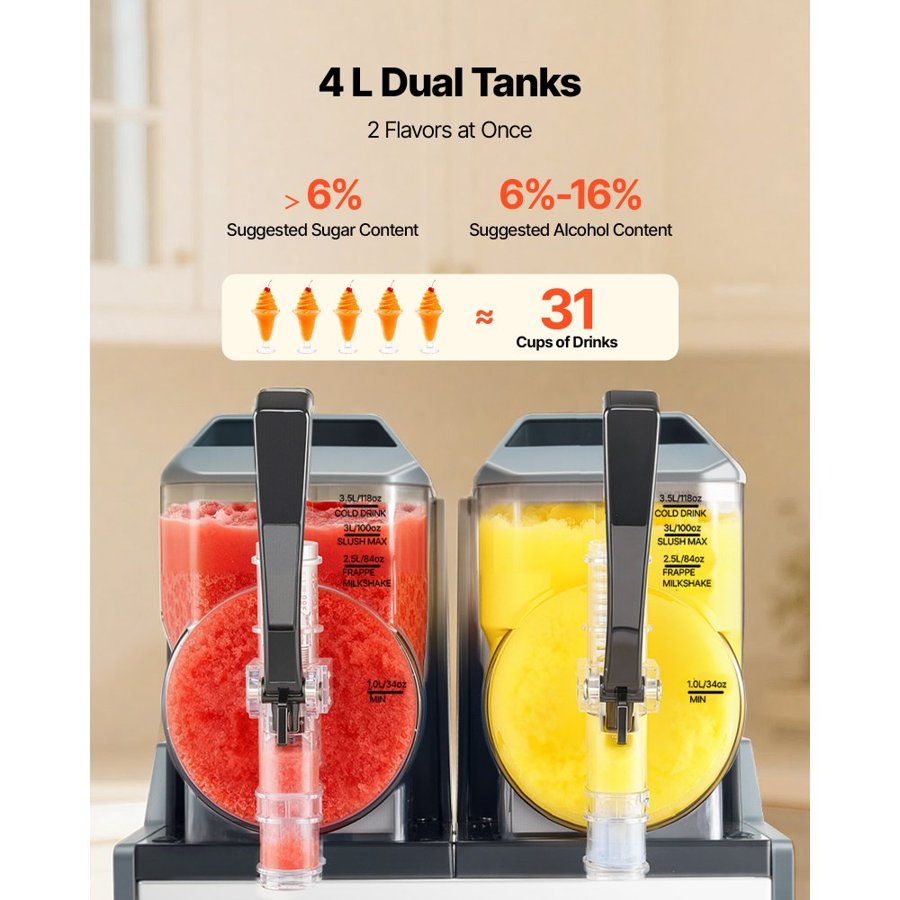 VEVOR 2 Flavor Slush Machine – 4L x 2, 5 Preset Modes