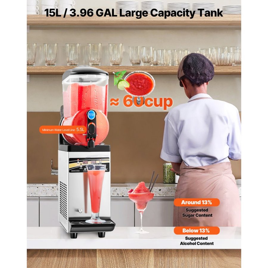 VEVOR Commercial Frozen Drink Maker – 15L Tank, 60 Cups