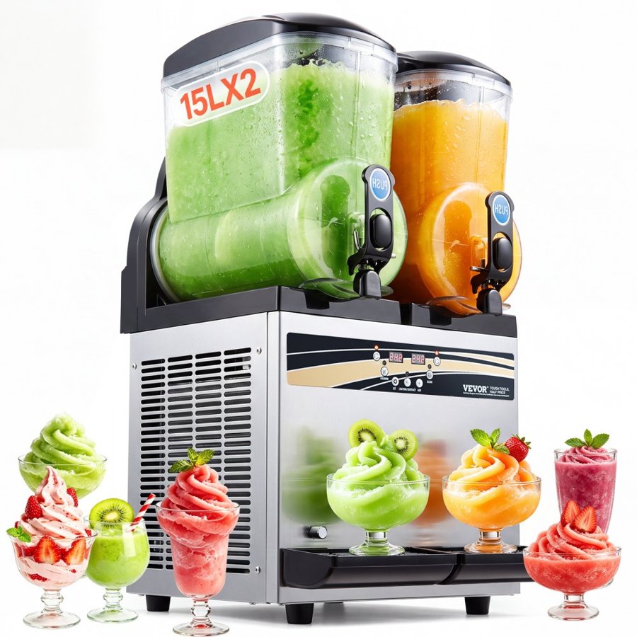 VEVOR Commercial Slush Machine – 15Lx2 Double Tank, 120 Cups